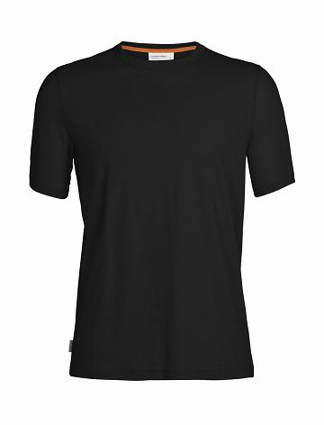 Black Men's Icebreaker Tencel Cotton Short Sleeve T Shirts | USA 1197GSOL